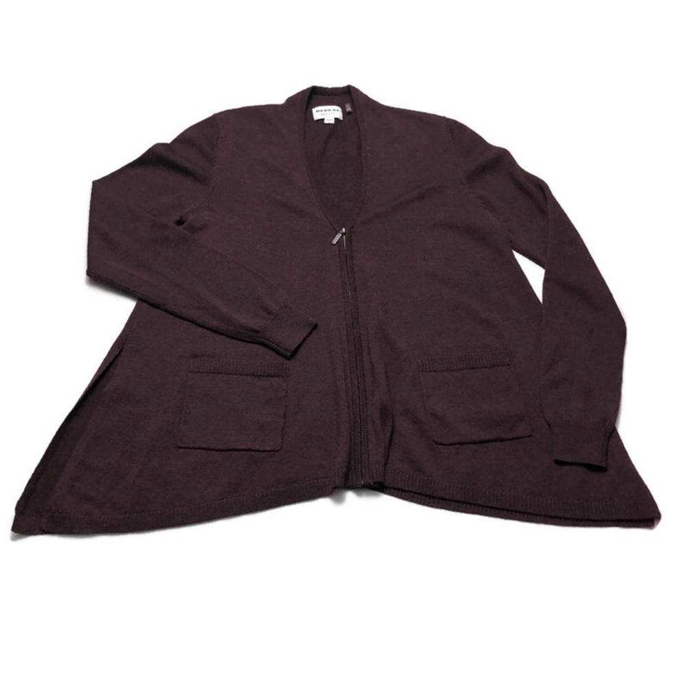 REPEAT Easy Knit V Neck Red Merino Zip Cardigan